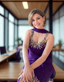 Royal Purple Georgette Palazzo Set with Mirror and Pearl Handwork