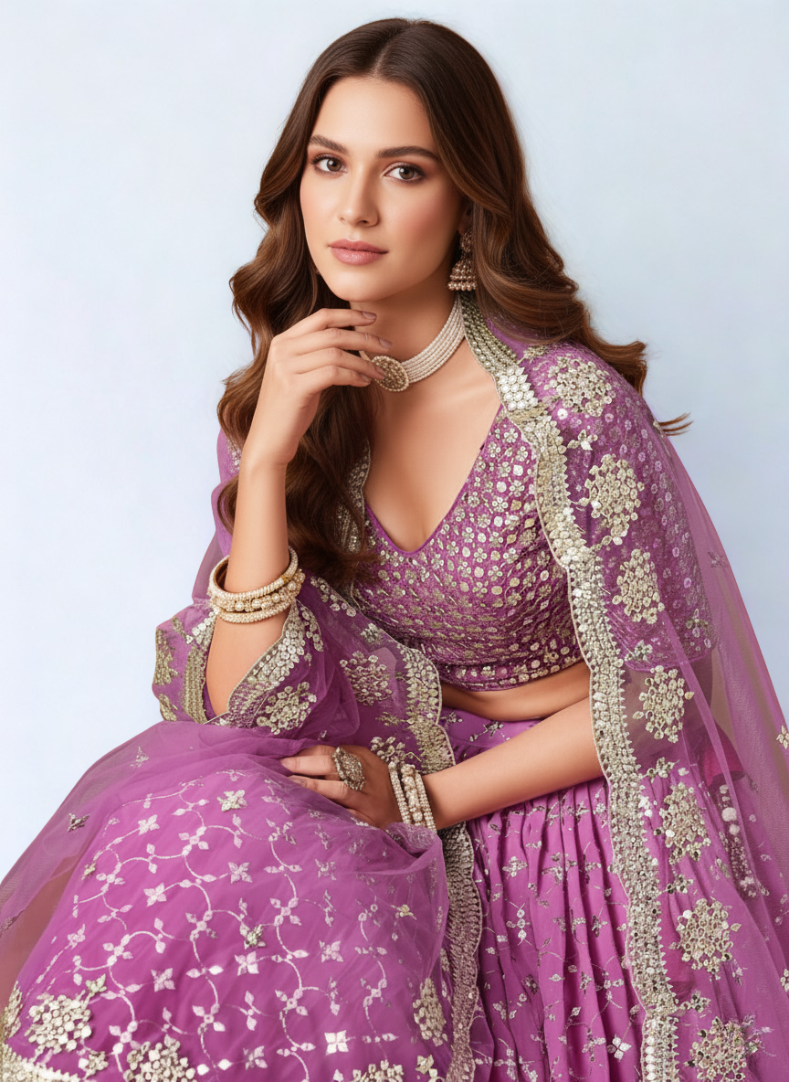 Ready-to-Wear Purple Georgette Heavy Sequin Lehenga Choli