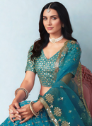 Heavy Embroidered Premium Georgette Ready-to-Wear Lehenga in Teal Blue