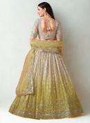 Ready-to-wear Lime Green Ombré Premium Georgette Lehenga with Sequin Work