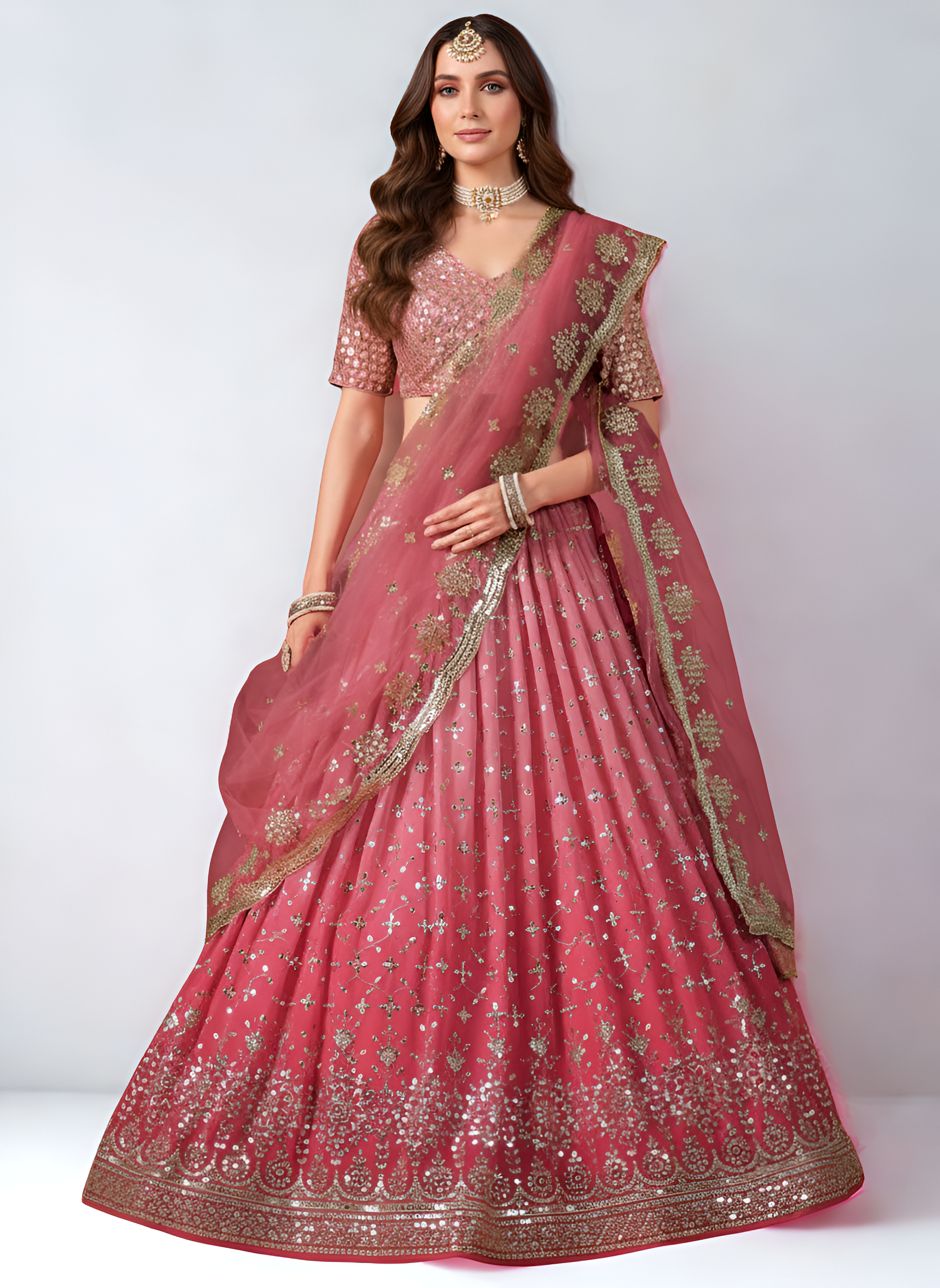 Ready-to-Wear Pink Georgette & Sequin Lehenga Choli