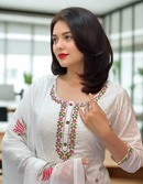 White Georgette Embroidered Kurti Set with Floral Organza Dupatta