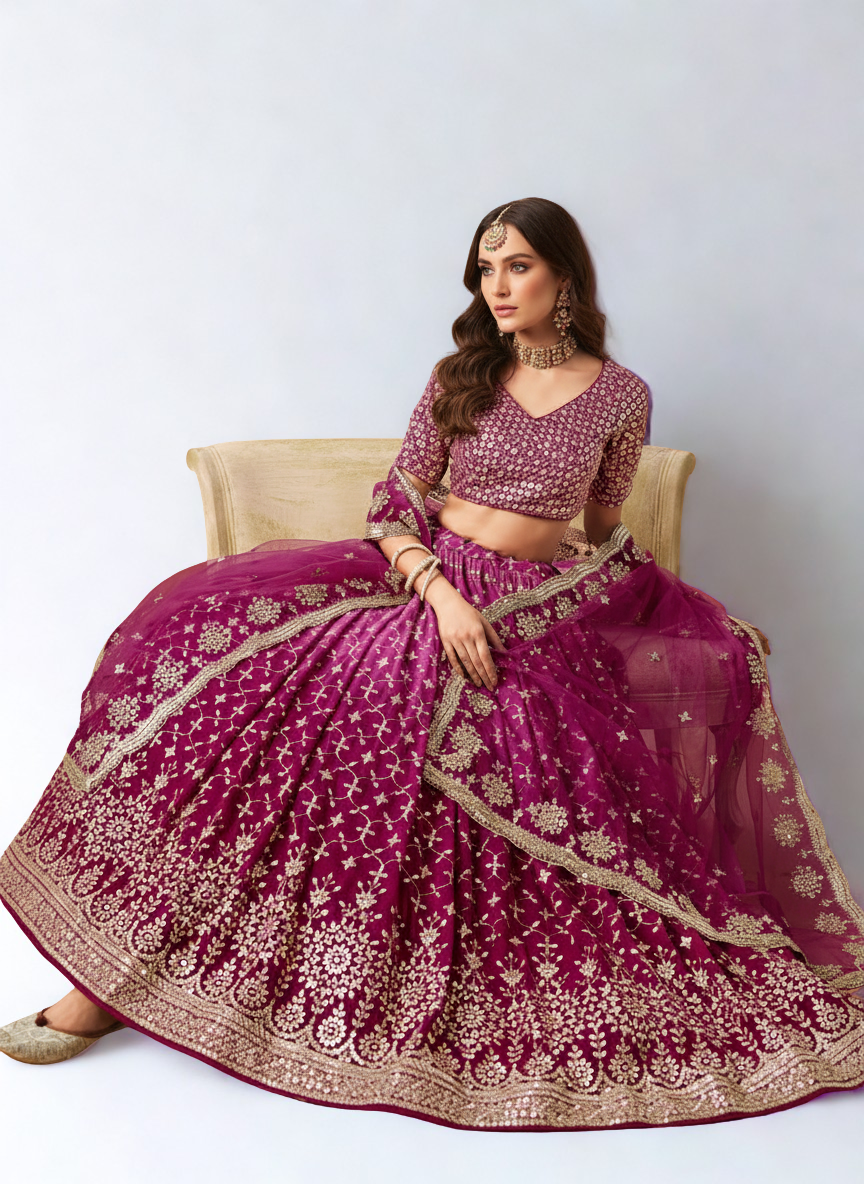 Ready-to-Wear Purple Georgette Heavy Sequin Lehenga Choli