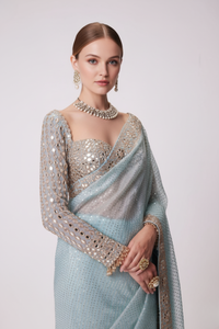 Premium Heavy Embroidered Georgette Saree with Original Mirror Handwork