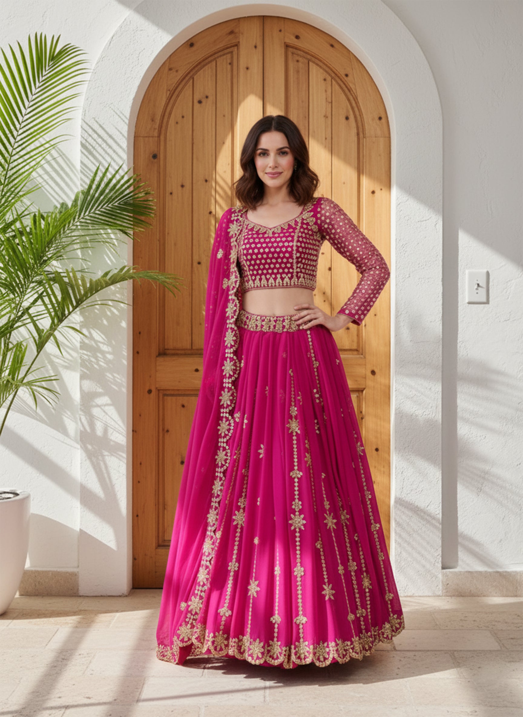 Fully Stitched Royal Pink Georgette Sequin Lehenga Choli