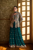 Premium Chinon Silk Embriodered Peplum Top & Palazzo Ensemble with Dupatta