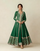 Forest Green Heavy Embroidered Chinon Silk Gown with Pants