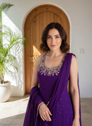 Royal Purple Georgette Palazzo Set with Mirror and Pearl Handwork