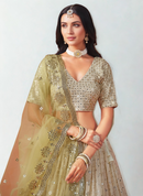 Ready-to-wear Lime Green Ombré Premium Georgette Lehenga with Sequin Work