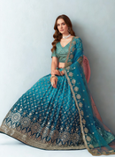Heavy Embroidered Premium Georgette Ready-to-Wear Lehenga in Teal Blue