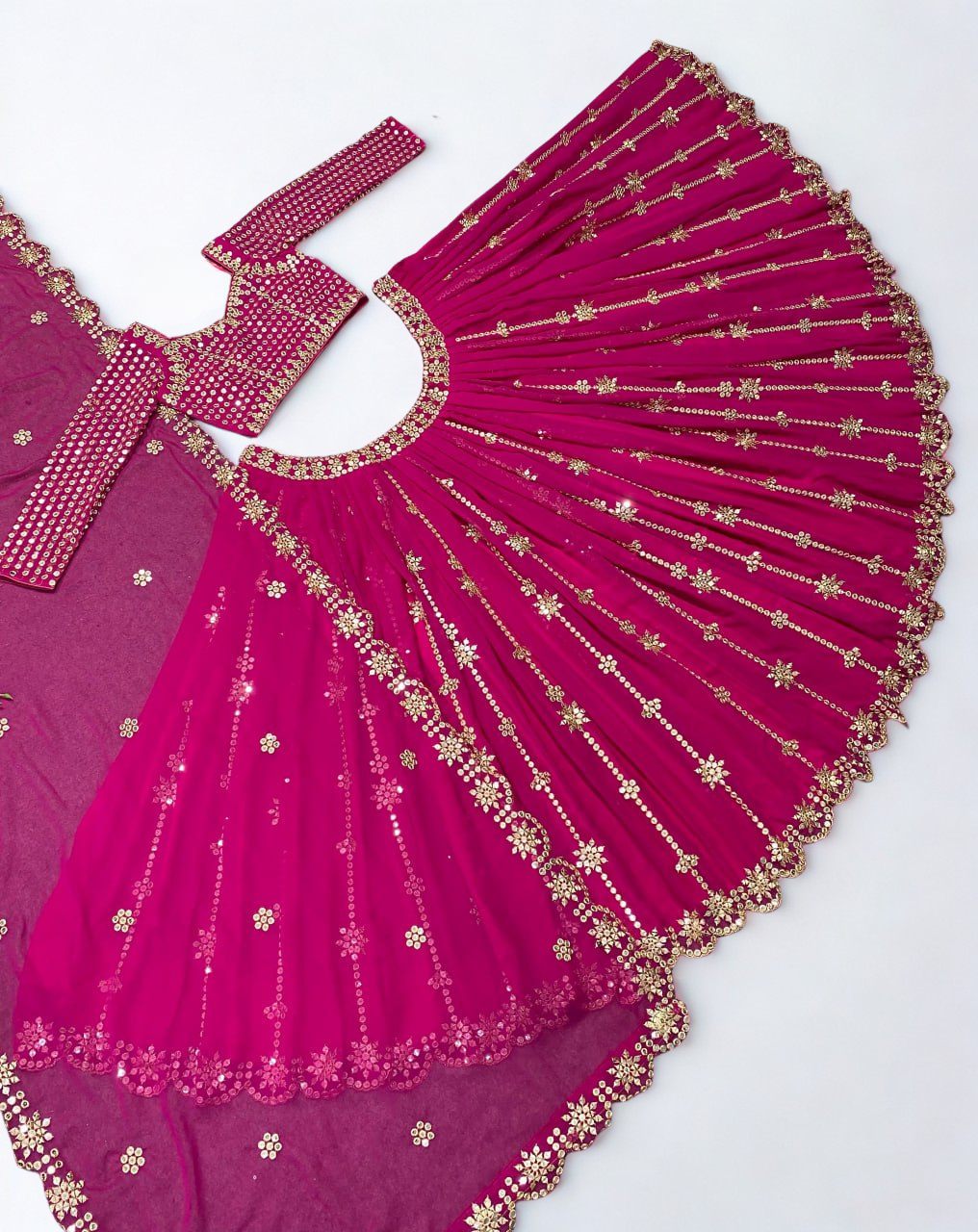 Fully Stitched Royal Pink Georgette Sequin Lehenga Choli