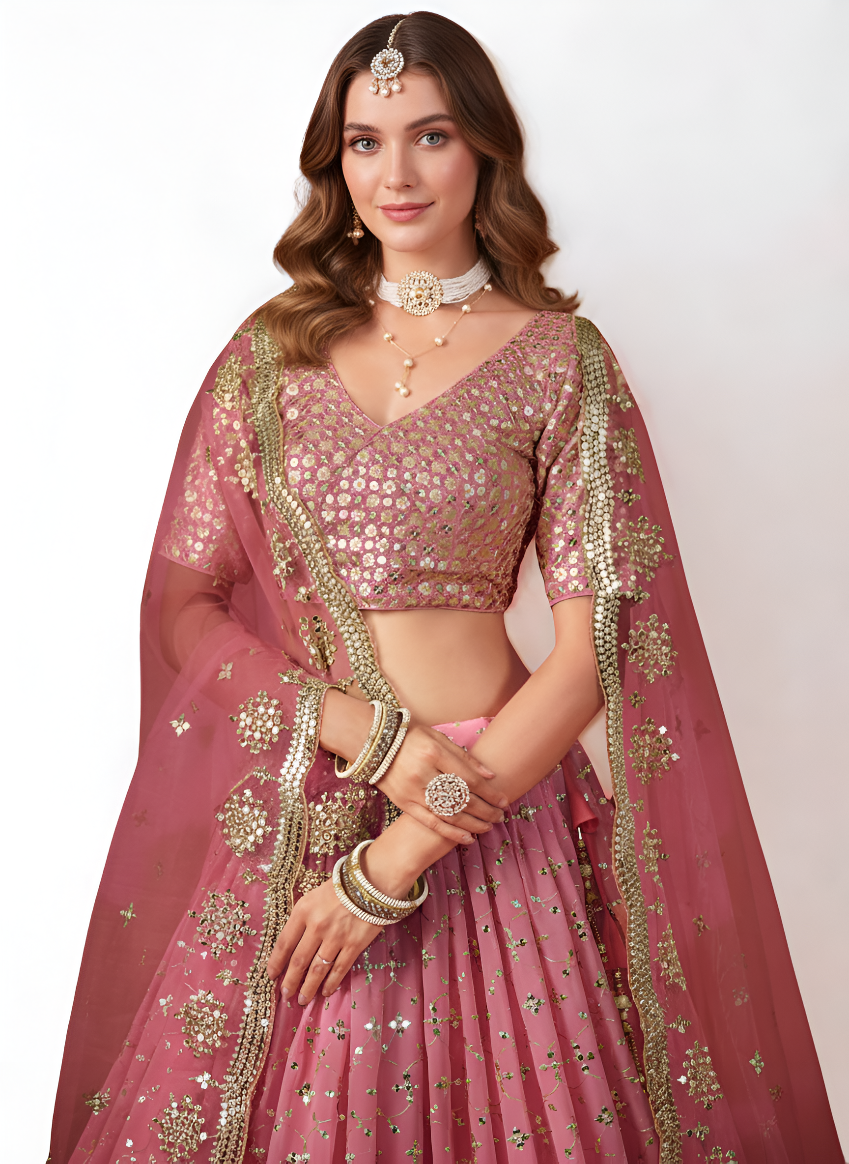 Ready-to-Wear Pink Georgette & Sequin Lehenga Choli