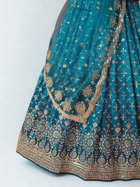 Heavy Embroidered Premium Georgette Ready-to-Wear Lehenga in Teal Blue