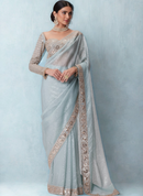 Premium Heavy Embroidered Georgette Saree with Original Mirror Handwork