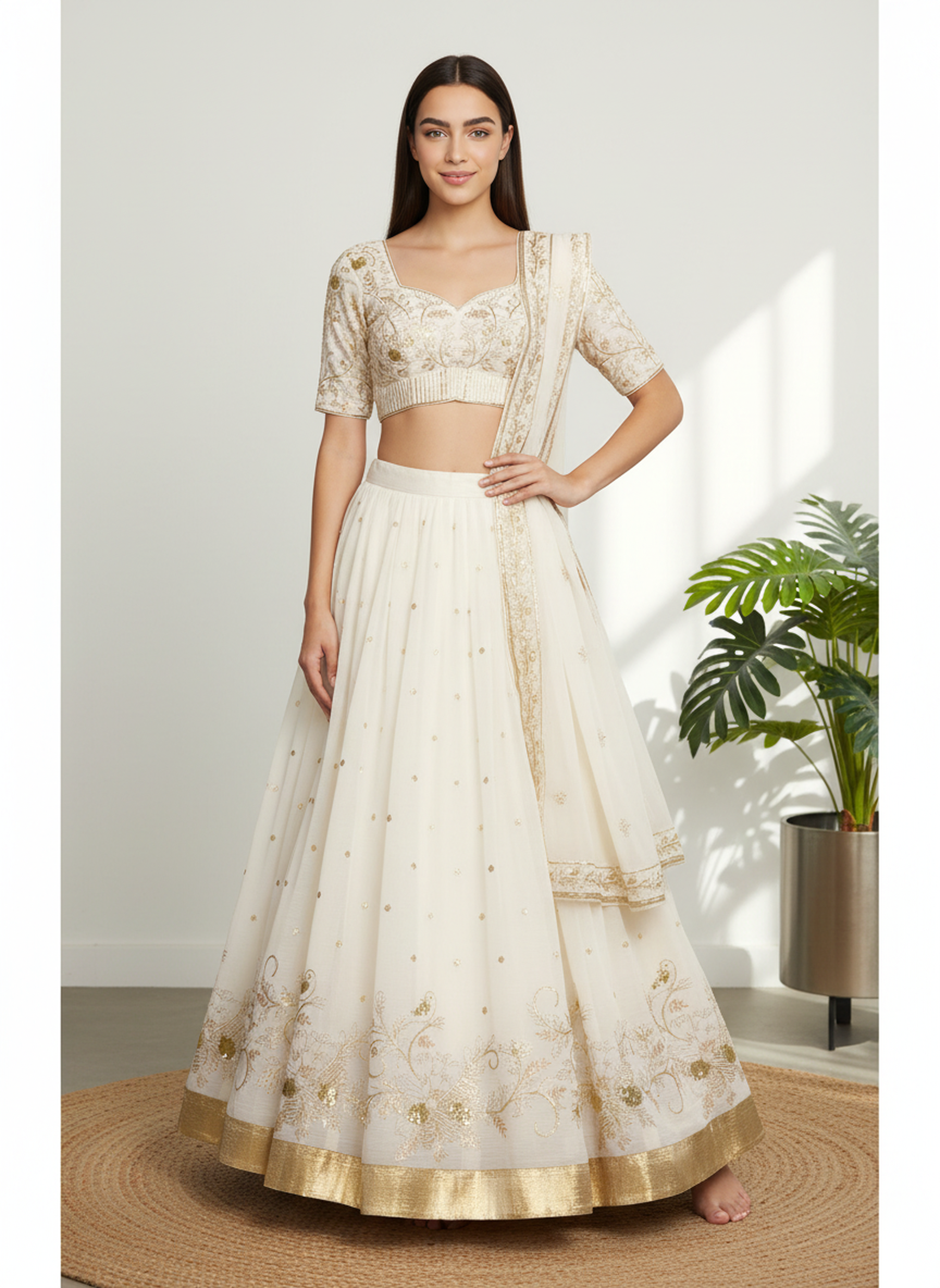 The 'Ivory Radiance' Designer Lehenga with Heavy Can-Can Flair