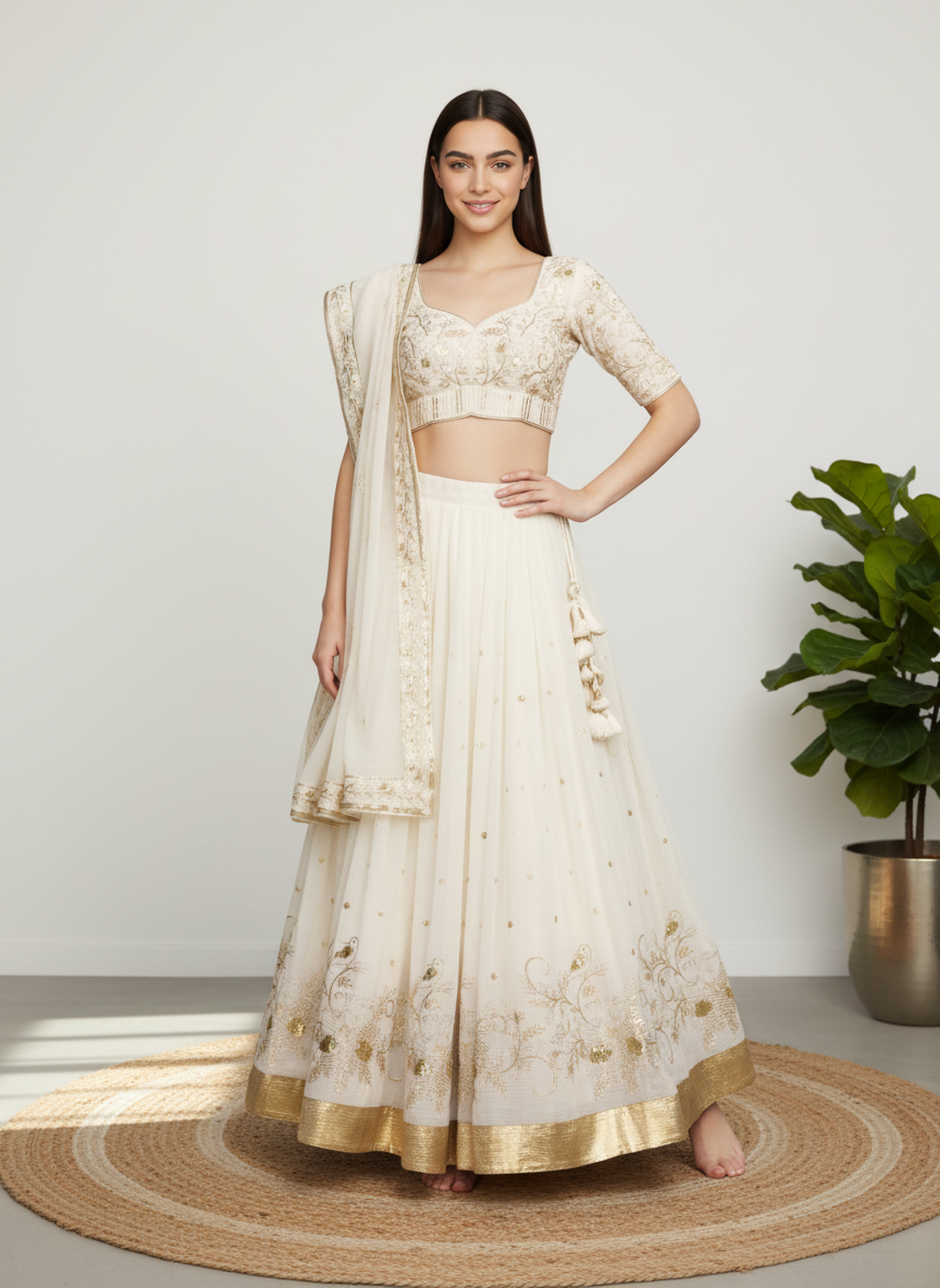 The 'Ivory Radiance' Designer Lehenga with Heavy Can-Can Flair