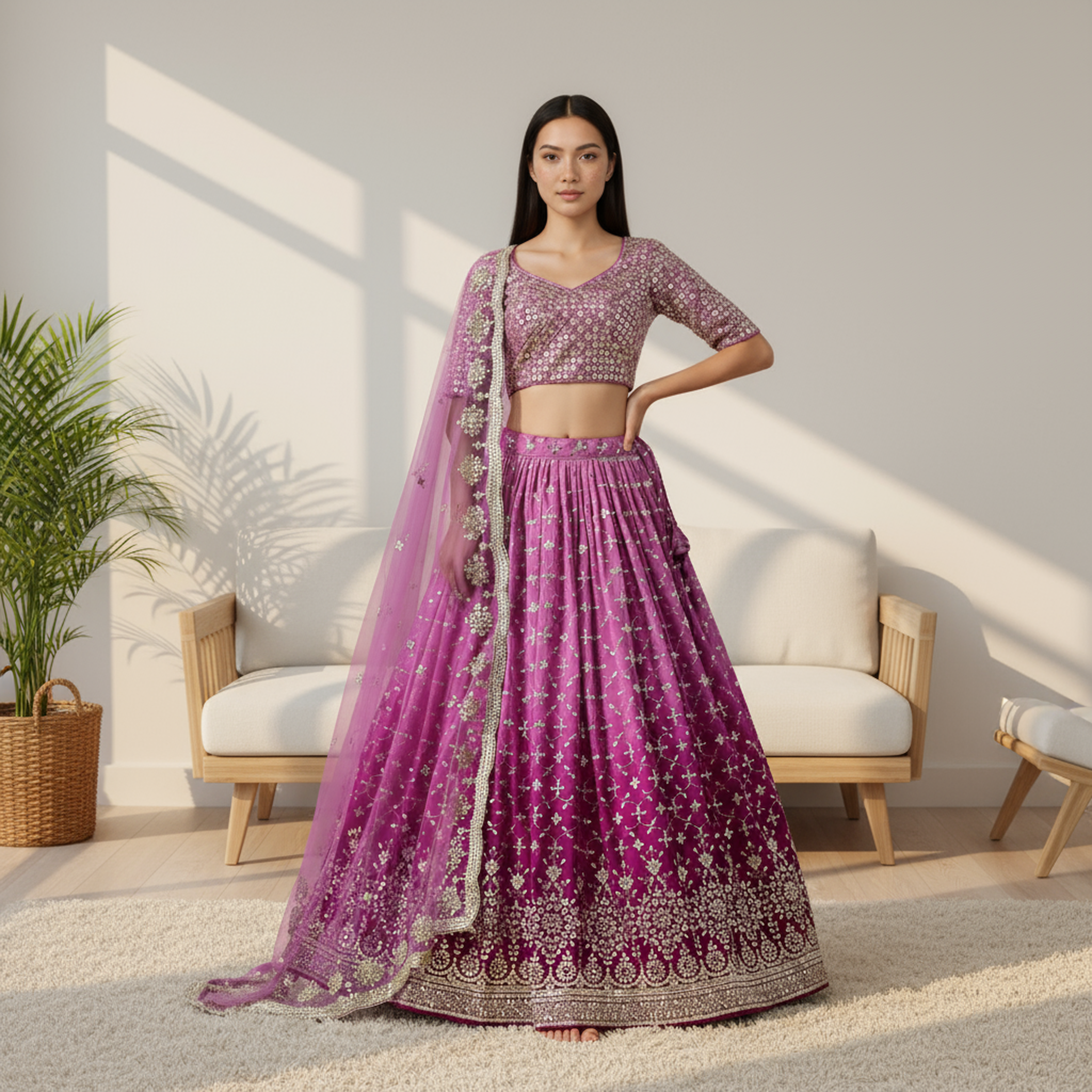 Ready-to-Wear Purple Georgette Heavy Sequin Lehenga Choli