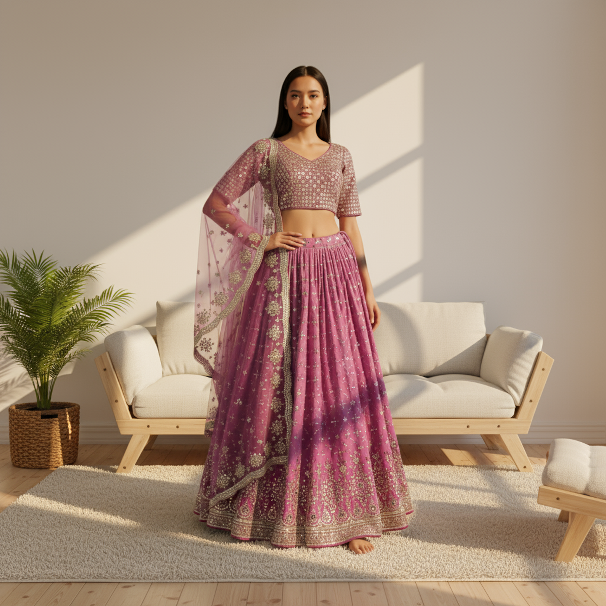 Ready-to-Wear Purple Georgette Heavy Sequin Lehenga Choli