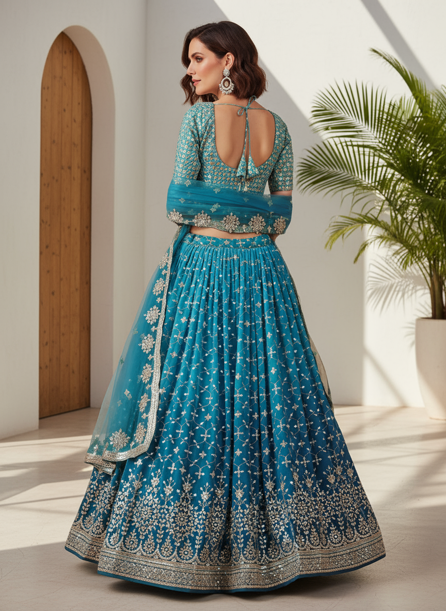 Heavy Embroidered Premium Georgette Ready-to-Wear Lehenga in Teal Blue