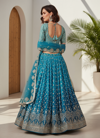 Heavy Embroidered Premium Georgette Ready-to-Wear Lehenga in Teal Blue