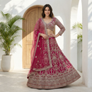 The 'Aria' Deep Wine Butterfly Net Lehenga — Fully Stitched