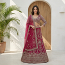 The 'Aria' Deep Wine Butterfly Net Lehenga — Fully Stitched