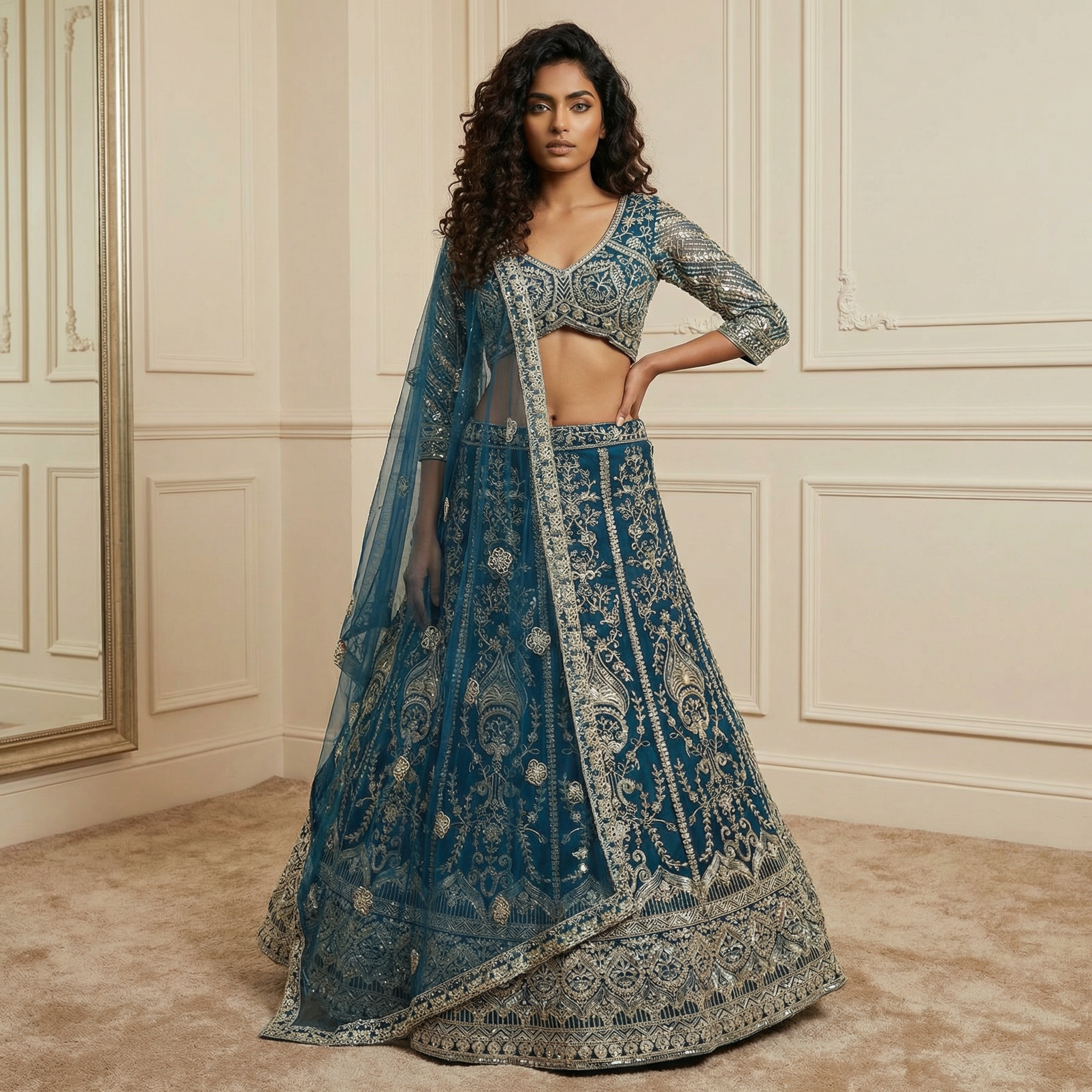 The 'Mayura' Regal Peacock Teal Lehenga Set