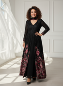 Premium Georgette Black Designer Gown with Heavy Floral Embroidery