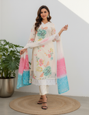 Reshmi Organza Kurti Set with Floral Print & Lace