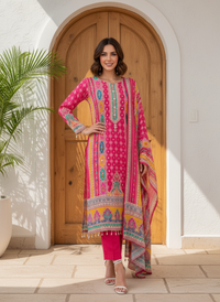 Elegant Chinon Kurti Set with Chiffon Dupatta