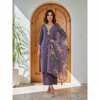 Roman Silk Kurti Set with Floral Chanderi Dupatta