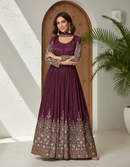 Premium Chinon Silk Maharani Gown with Gold Embroidery