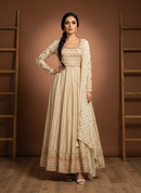 Premium Ivory Georgette Gown with Zarkan & Pastel Work
