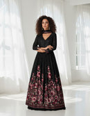 Premium Georgette Black Designer Gown with Heavy Floral Embroidery