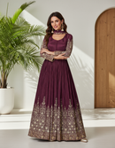 Premium Chinon Silk Maharani Gown with Gold Embroidery