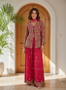 Premium Chinon Silk Embriodered Peplum Top & Palazzo Ensemble with Dupatta