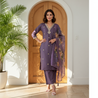 Roman Silk Kurti Set with Floral Chanderi Dupatta