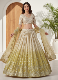 Ready-to-wear Lime Green Ombré Premium Georgette Lehenga with Sequin Work