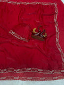 Designer Red Space Silk Saree – Perfect for Sangeet & Cocktail Parties