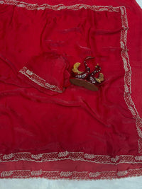 Designer Red Space Silk Saree – Perfect for Sangeet & Cocktail Parties