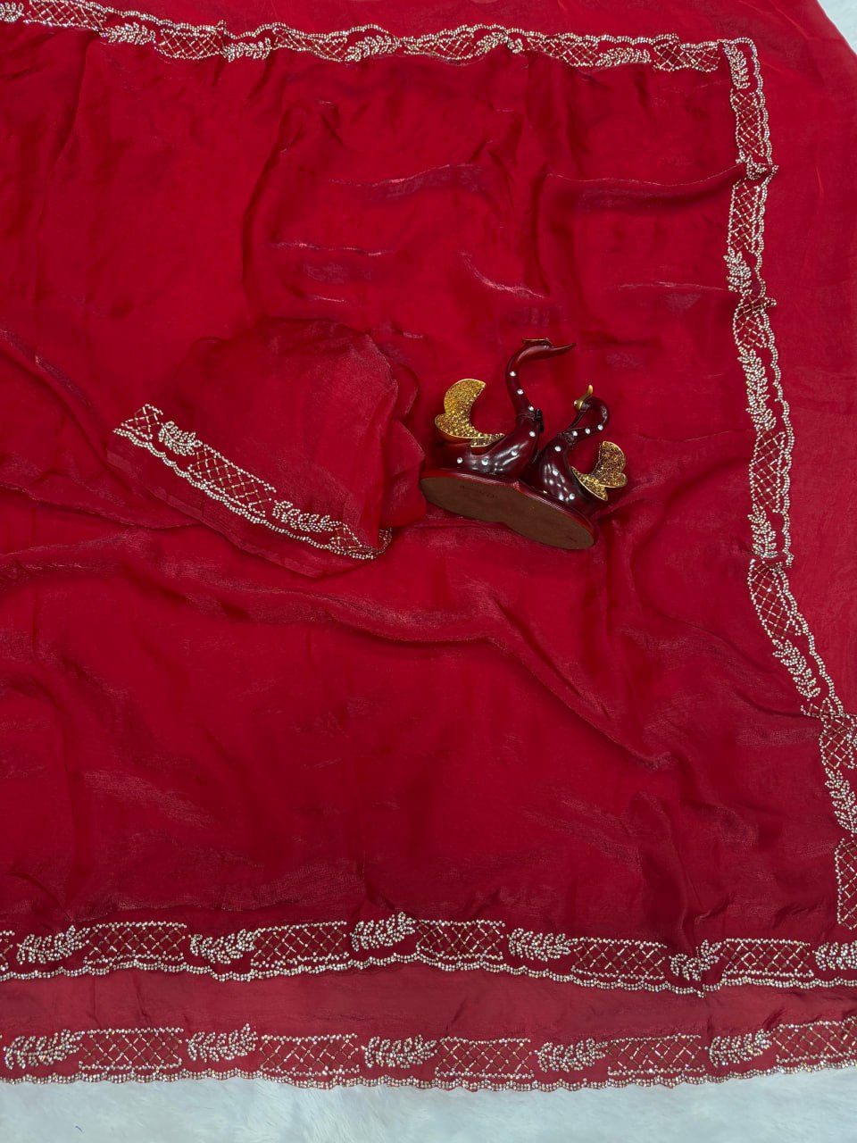 Designer Red Space Silk Saree – Perfect for Sangeet & Cocktail Parties