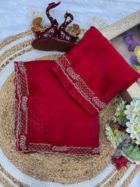 Designer Red Space Silk Saree – Perfect for Sangeet & Cocktail Parties