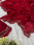 Designer Red Space Silk Saree – Perfect for Sangeet & Cocktail Parties