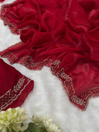 Designer Red Space Silk Saree – Perfect for Sangeet & Cocktail Parties