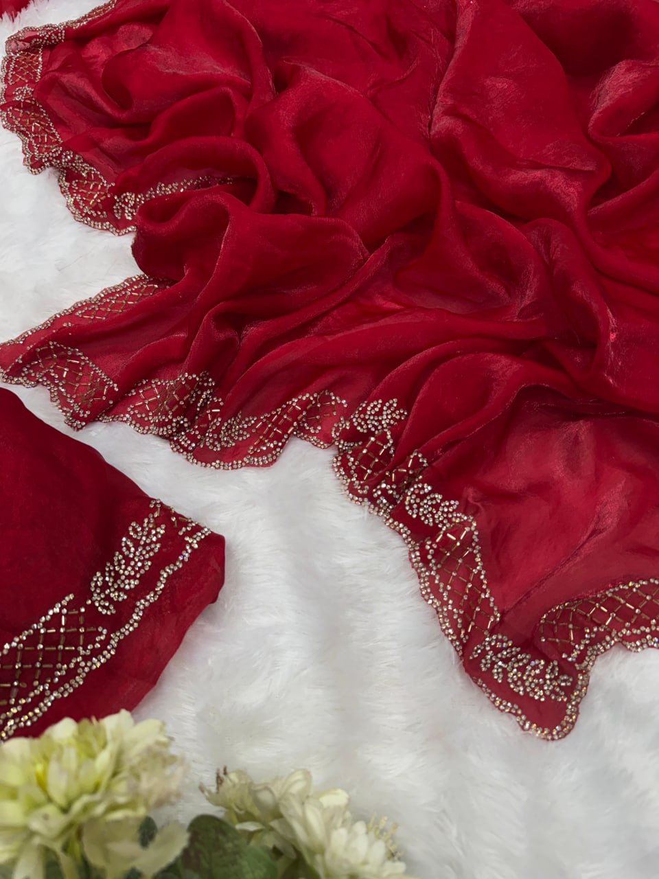 Designer Red Space Silk Saree – Perfect for Sangeet & Cocktail Parties