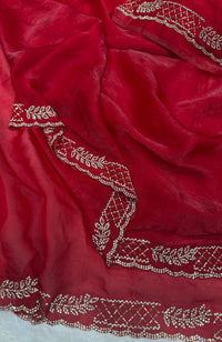 Designer Red Space Silk Saree – Perfect for Sangeet & Cocktail Parties