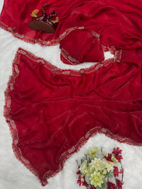 Designer Red Space Silk Saree – Perfect for Sangeet & Cocktail Parties