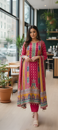 Elegant Chinon Kurti Set with Chiffon Dupatta